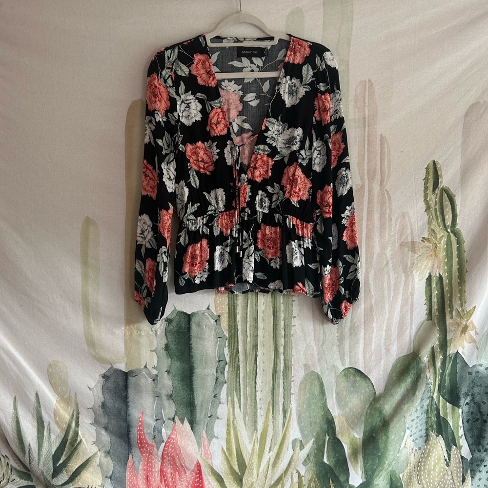 MinkPink Plunging Floral Blouse